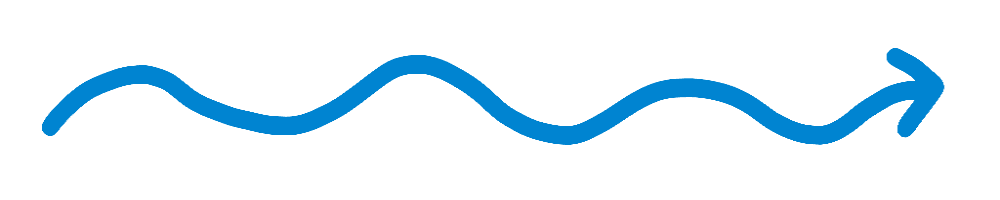 A long blue squiggly arrow