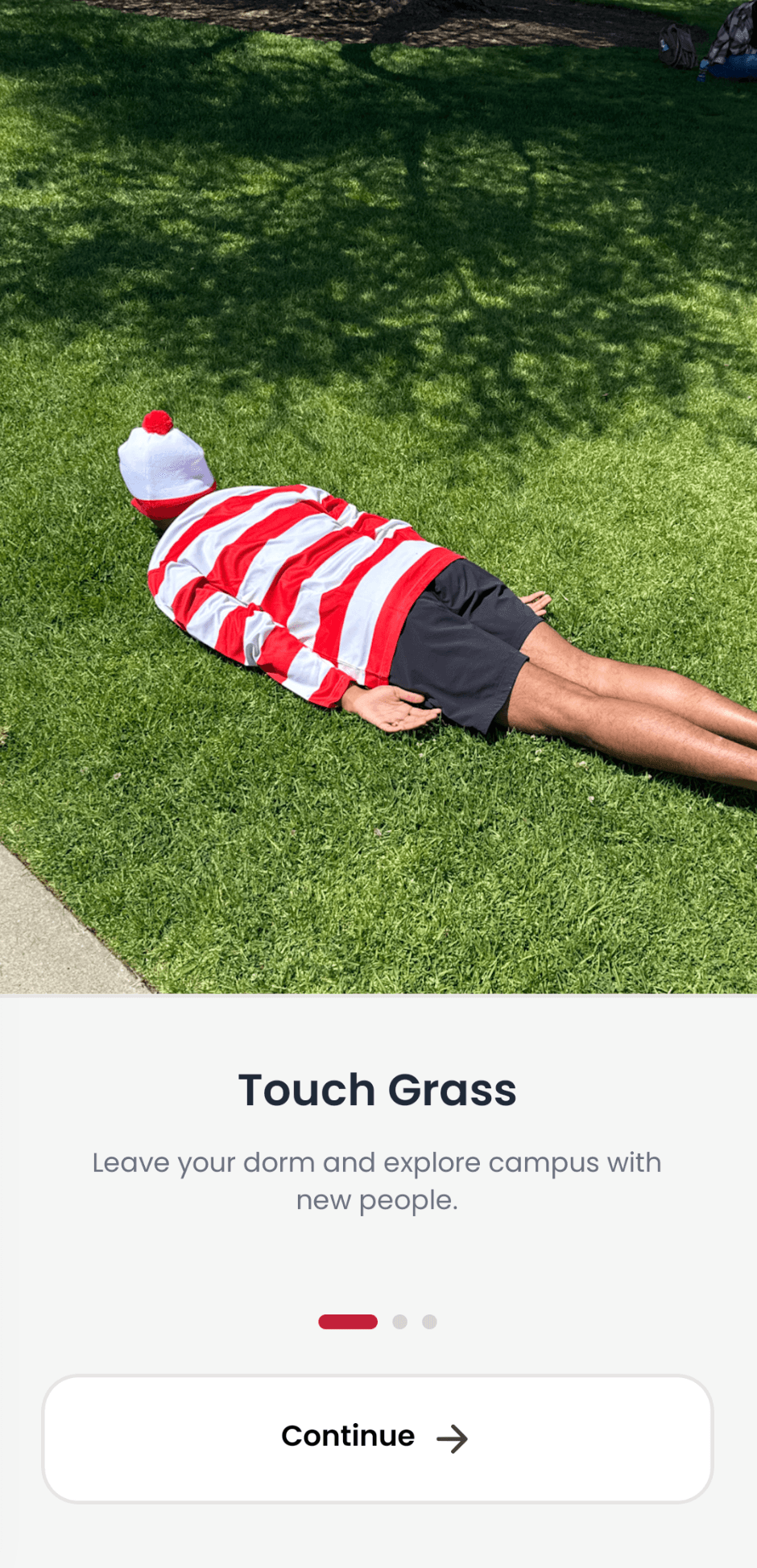 Screenshot of Aura Farm during onboarding with a picture of the Where's Waldo event.
